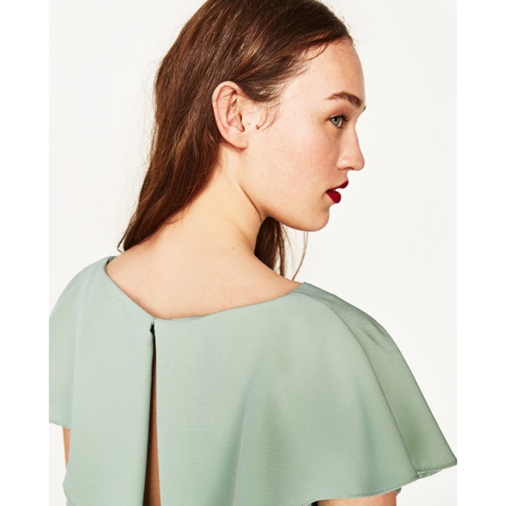NWOT Zara Sea foam Green Flutter Sleeve Mini Dress - Picture 4 of 4